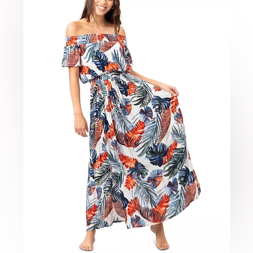 Rip Curl Blue and Red Ruffled Smocked Maxi Sundress